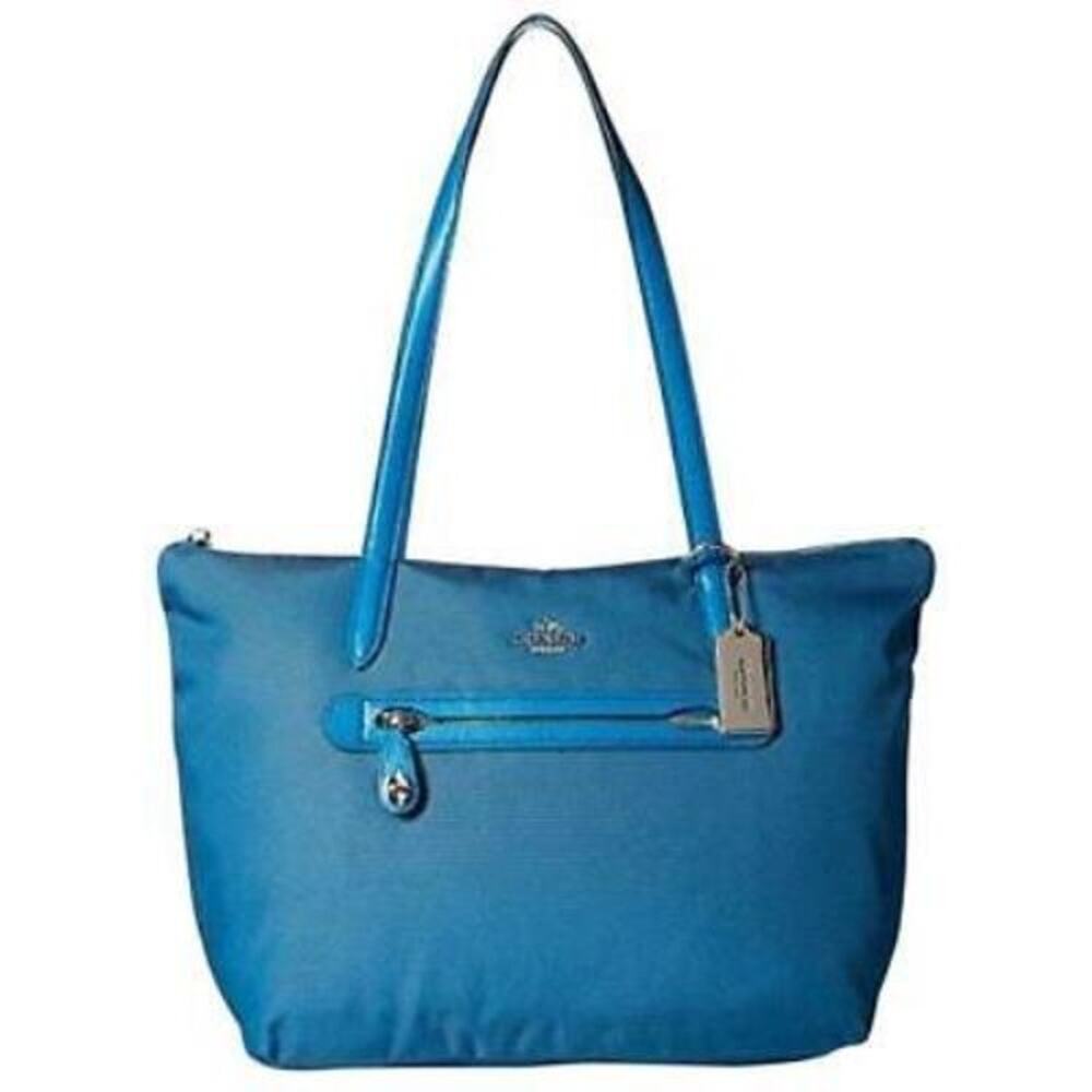 Coach Peacock Style 35500 Blue Nylon & Leather Tote